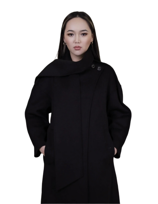 Cashmere Coat With Wrapped Neck Scarf